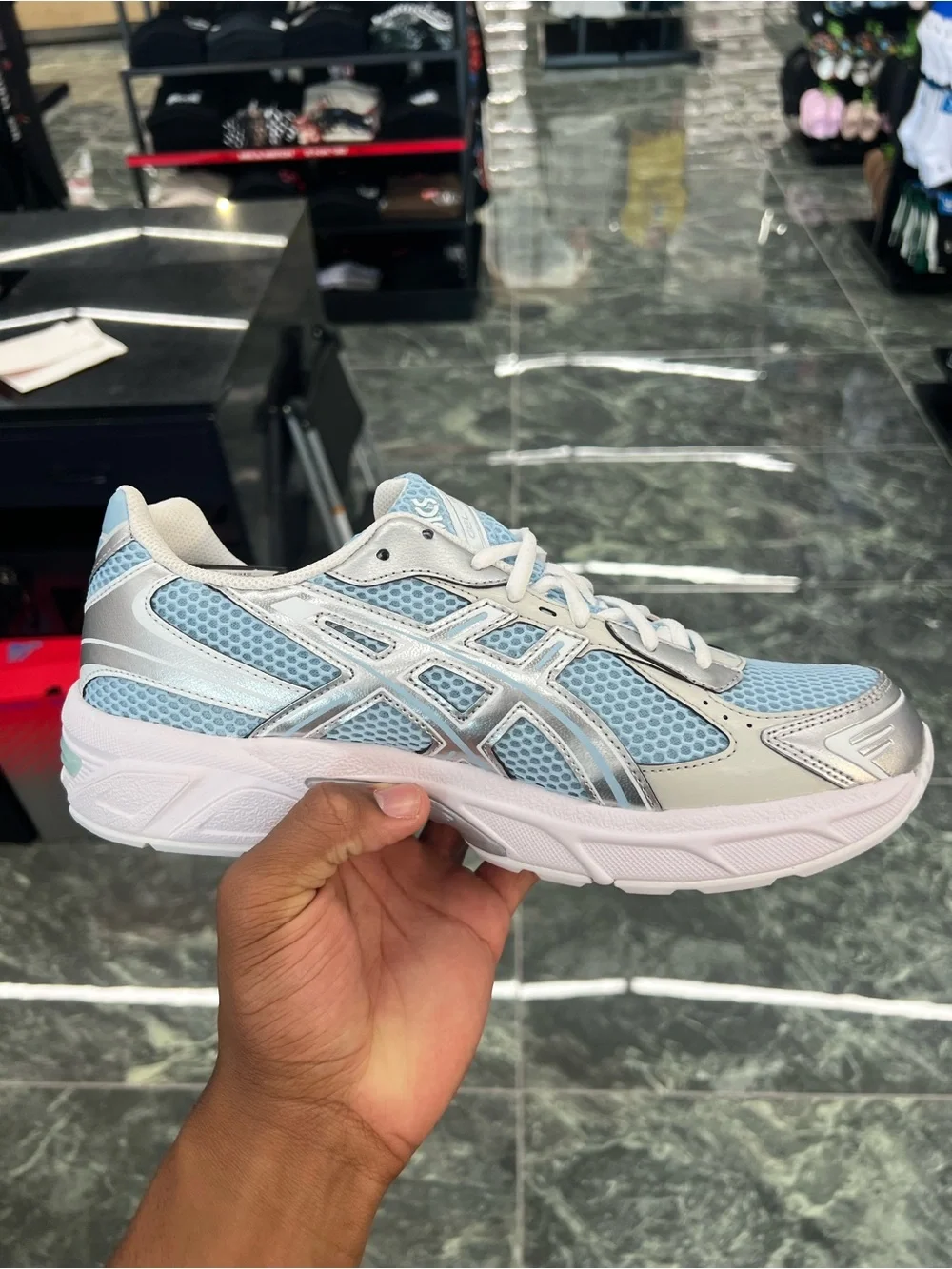 Asics Light Blue and Silver Mesh Running Sneakers